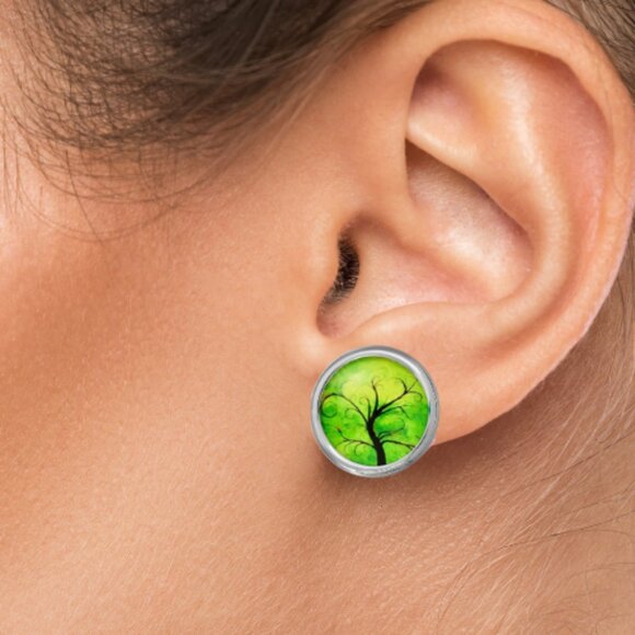 Trees In Spring Glass Post Earrings - Picture 2 of 3